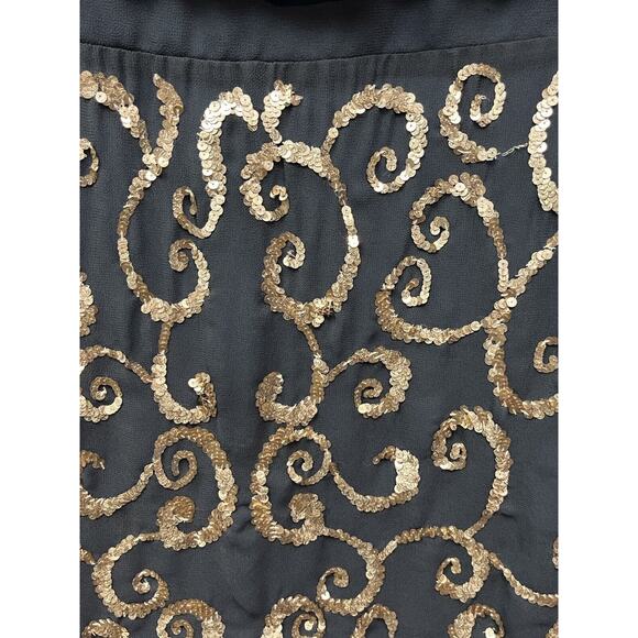 Betsy‎ & Adam Sleeveless Cocktail Dress Womens 12 Black Gold Metallic sequins - Picture 5 of 8